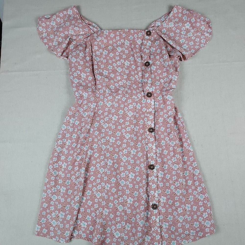 Sienna Sky Womens Large Pink Floral Puff Sleeve Dress Cottagecore MiniCute pink
